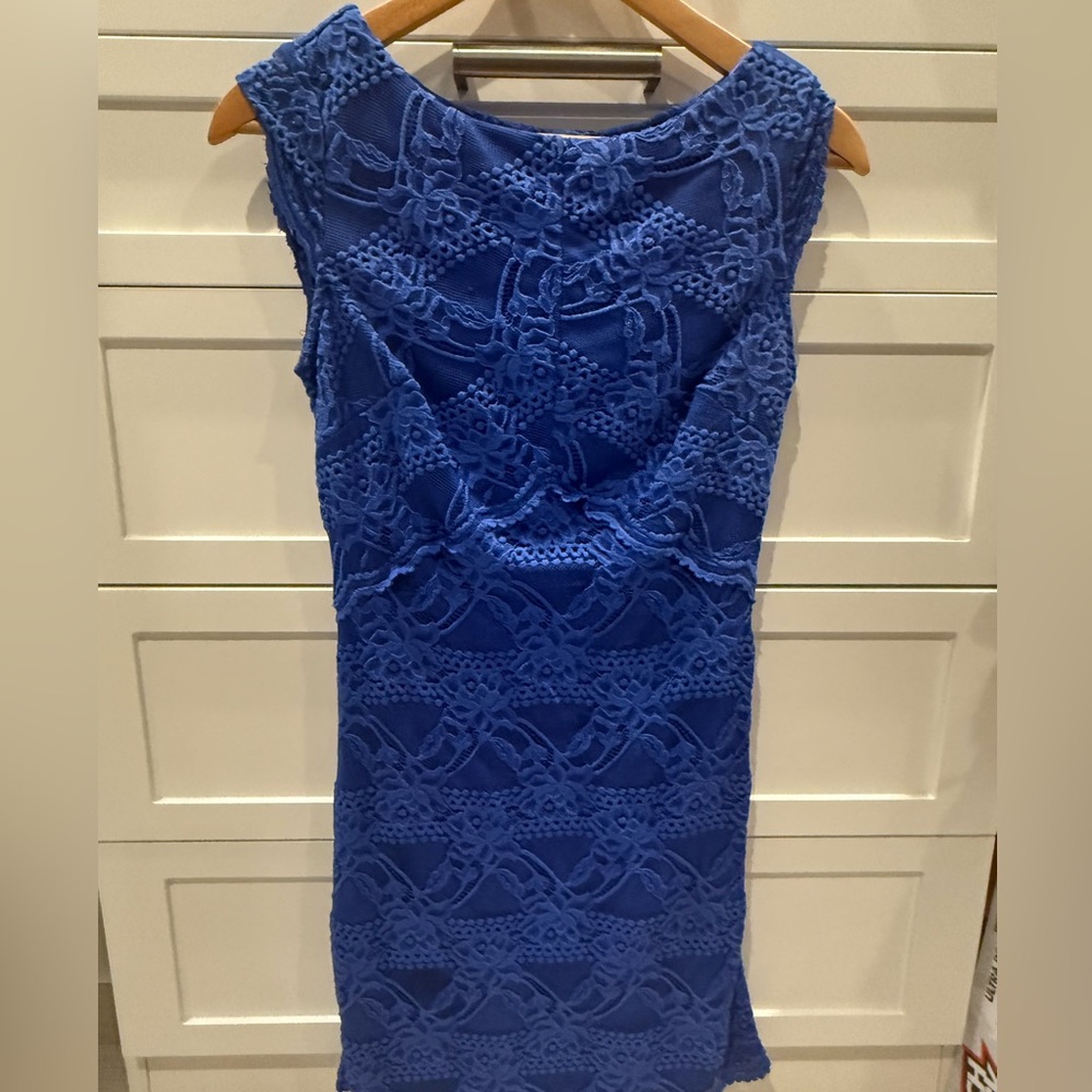Bebe Blue Lace Cut Out Back Dress small